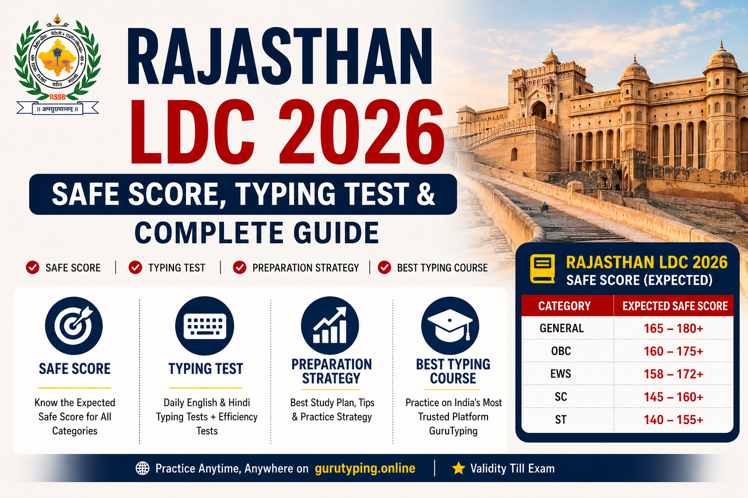 Rajasthan LDC Safe Score 2026: Expected Cutoff, Typing Strategy & Best Rajasthan LDC Typing Course